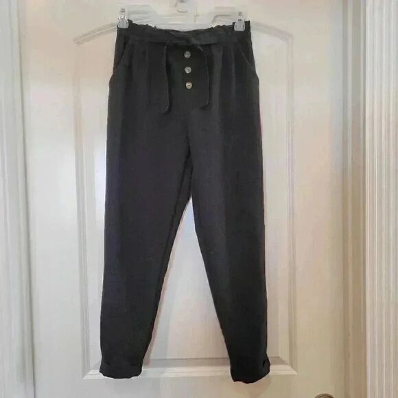 H&M Girl's Black Poly/Spandex Elastic Waistband Pants w Tie - Picture 2 of 9